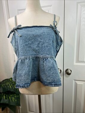 Denim Peplum Tie-Strap Tank Top Size XL